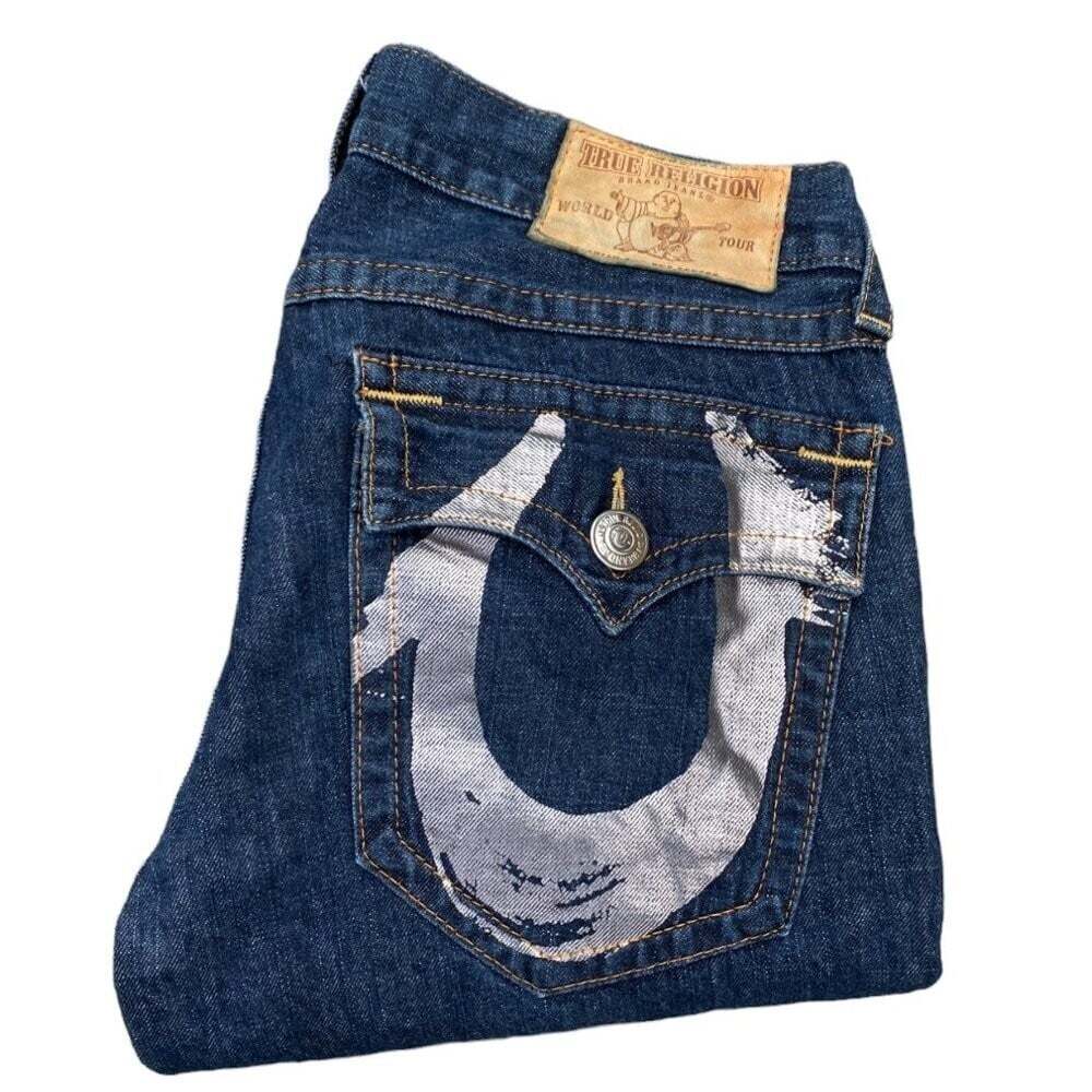 Vintage True Religion Jeans Size 34 Silver Horseshoe Blue